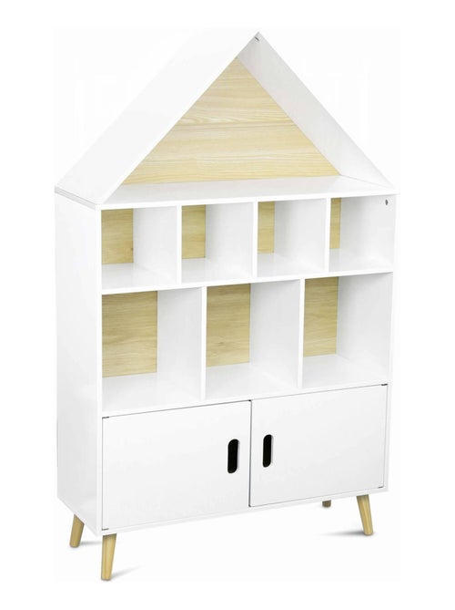 Etagère bibliothèque bois massif 8 compartiments 2 portes Tobias - Kiabi