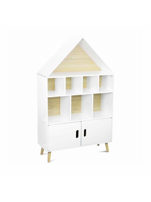 Etagère bibliothèque bois massif 8 compartiments 2 portes Tobias - Kiabi