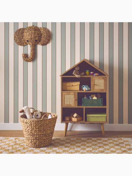 Etagère bibliothèque décor bois et cannage 7 compartiments 2 portes Bohème - Kiabi