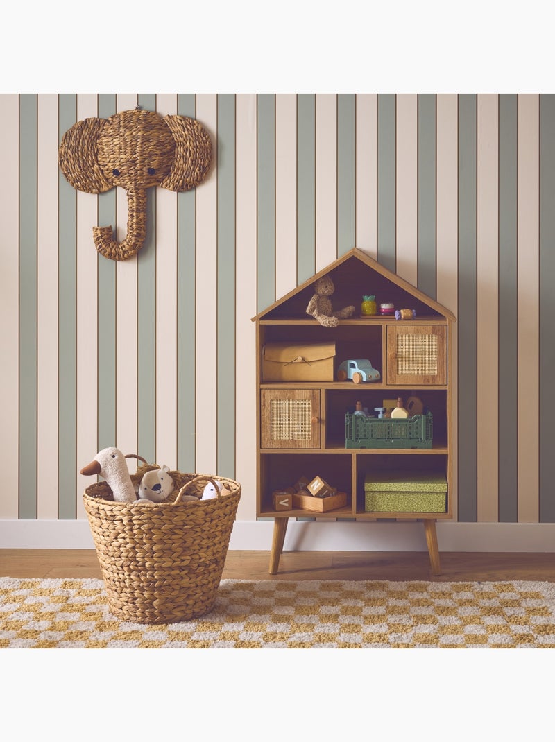 Etagère bibliothèque décor bois et cannage 7 compartiments 2 portes Bohème Marron - Kiabi