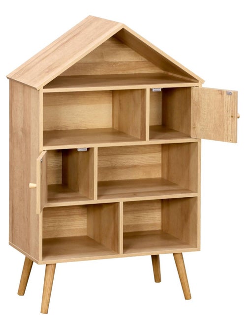 Etagère bibliothèque décor bois et cannage 7 compartiments 2 portes Bohème - Kiabi