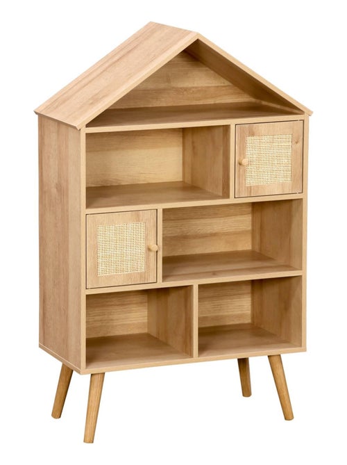 Etagère bibliothèque effet bois et cannage 7 compartiments 2 portes Bohème - Kiabi