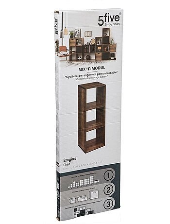 Étagère colonne 3 cases en bois et métal MIX'N MODUL