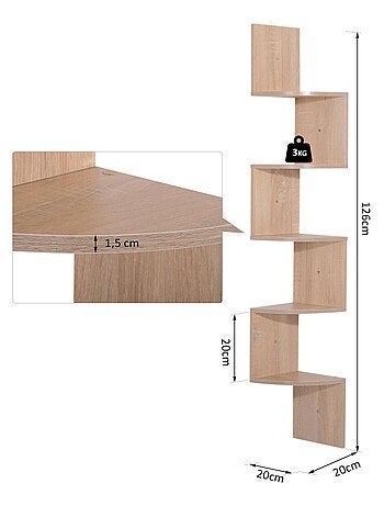Etagère d'angle design zig zag 5 niveaux