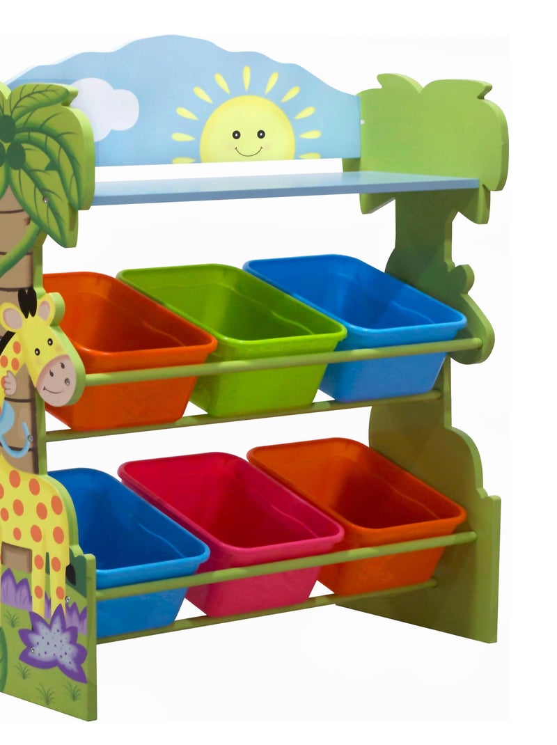 Etagère de rangement avec 6 bacs en bois bleu enfant Sunny Safari TD-12242AR Bleu - Kiabi