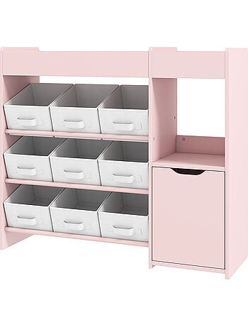 Etagère de rangement enfant 9 boîtes amovibles porte niche 2 compartiments
