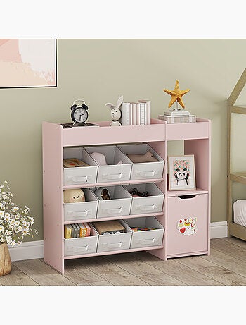 Etagère de rangement enfant 9 boîtes amovibles porte niche 2 compartiments
