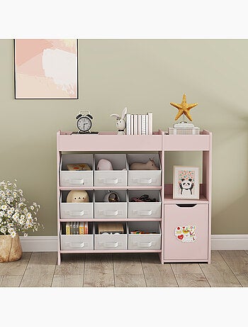 Etagère de rangement enfant 9 boîtes amovibles porte niche 2 compartiments