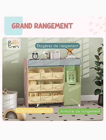 Etagère de rangement enfant 9 boîtes amovibles porte niche 2 compartiments