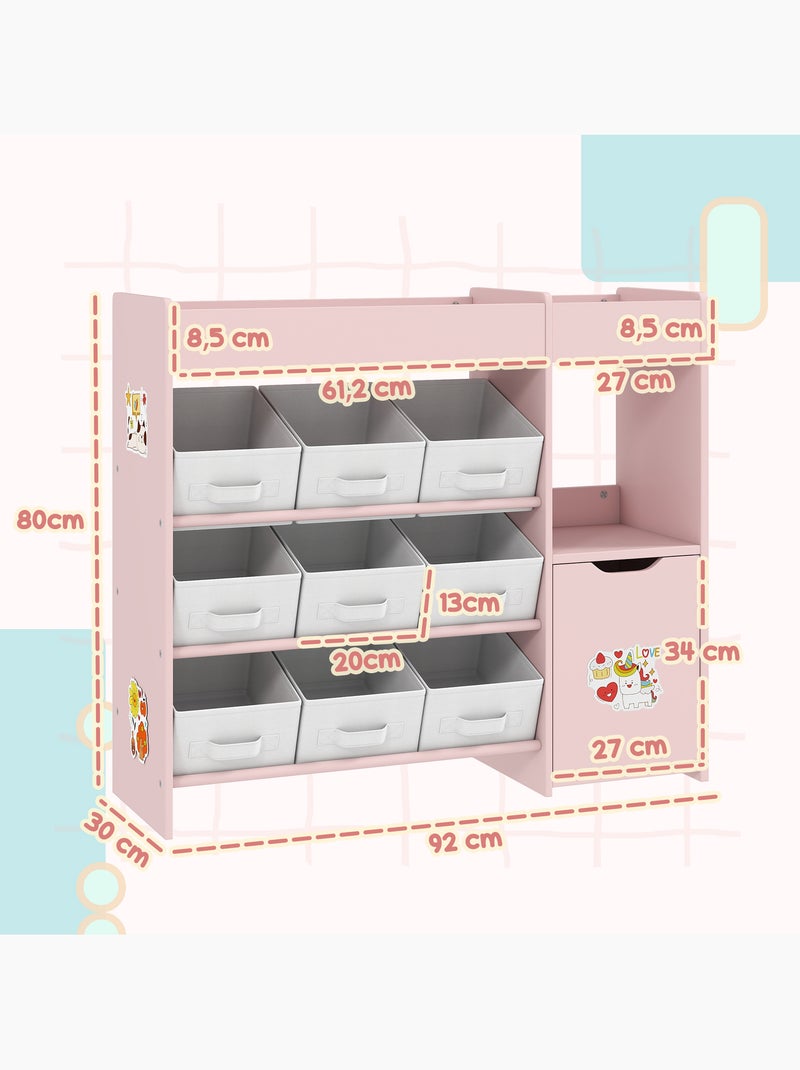Etagère de rangement enfant 9 boîtes amovibles porte niche 2 compartiments Rose - Kiabi