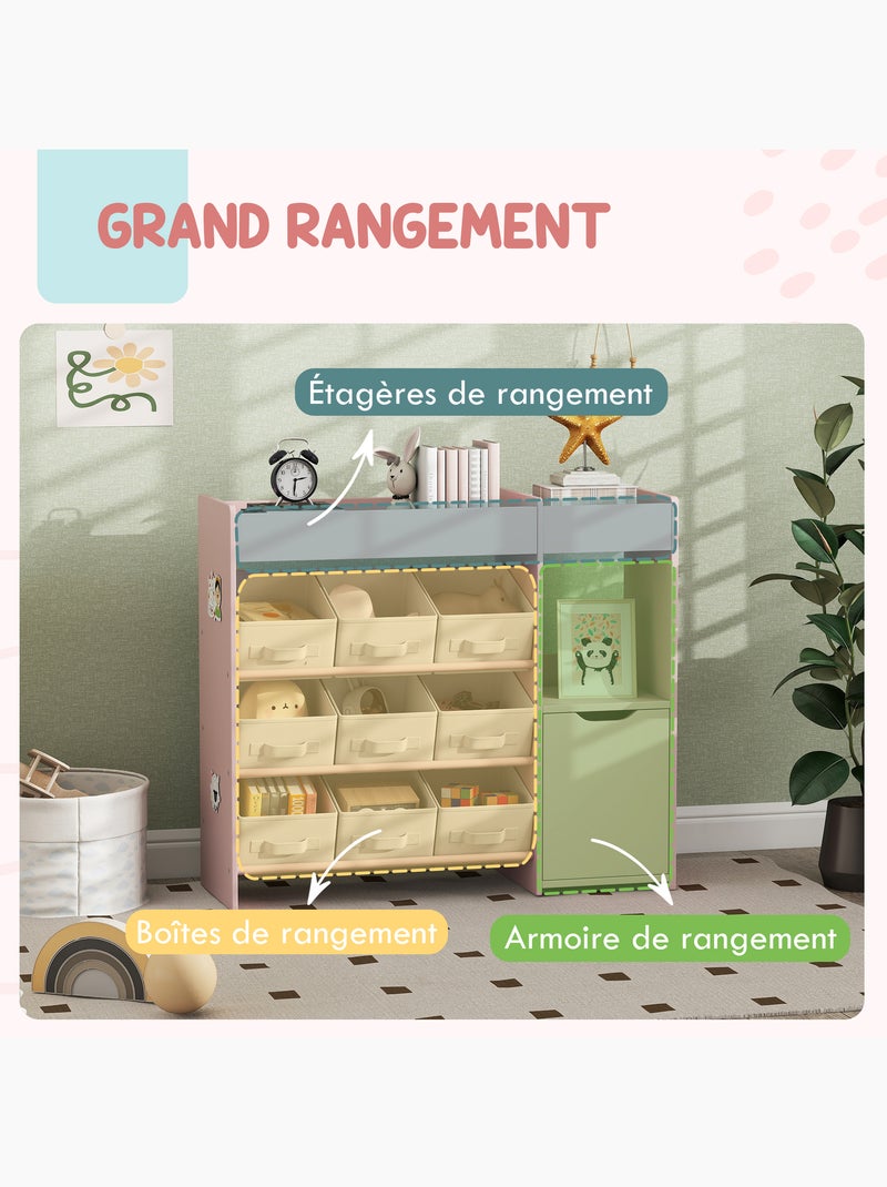Etagère de rangement enfant 9 boîtes amovibles porte niche 2 compartiments Rose - Kiabi
