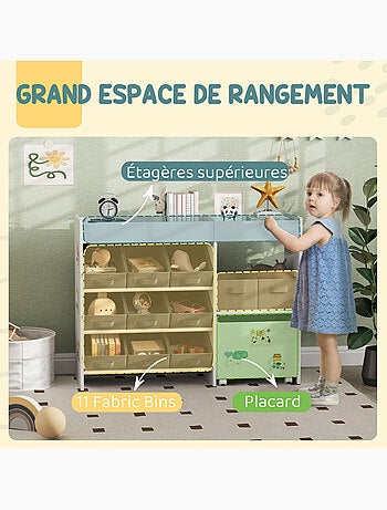 Étagère de rangement enfant design - 1 + 11 tiroirs - autocollants - mdf blanc non tissé gris