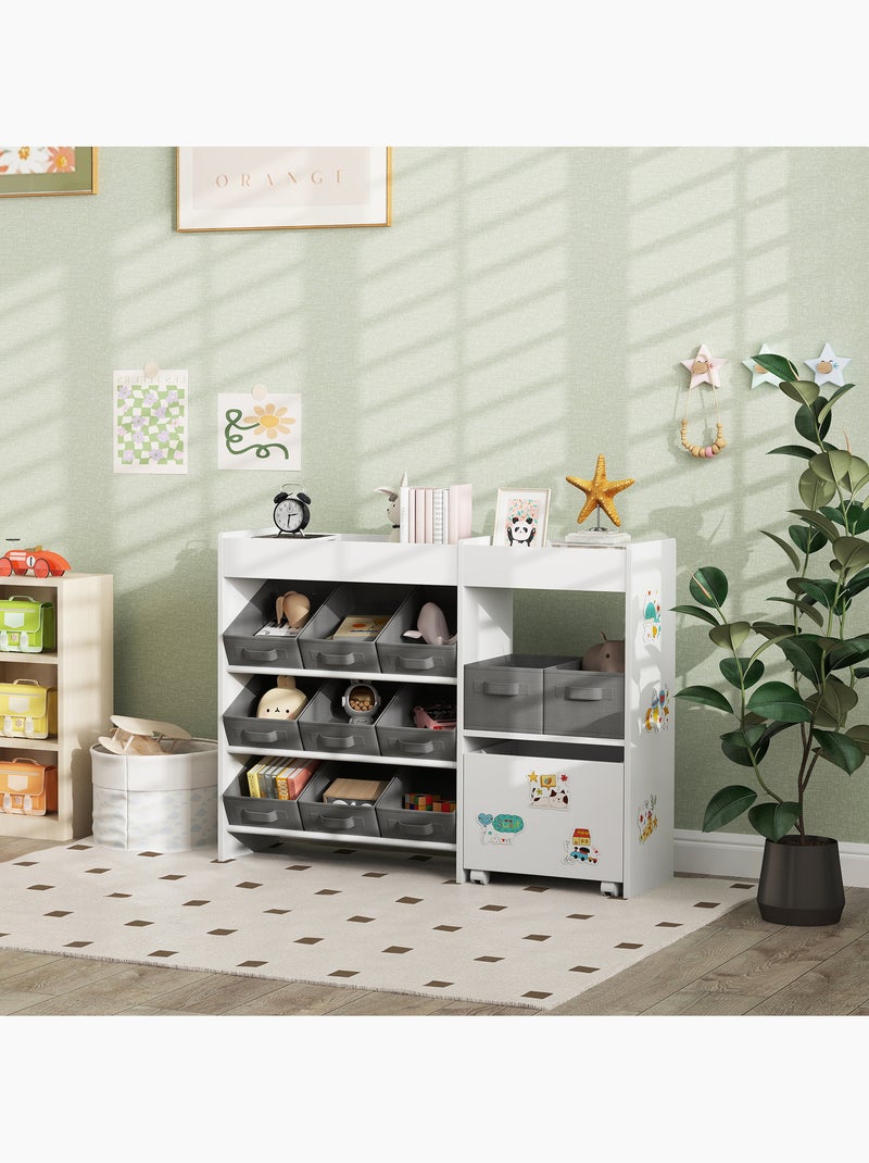 Étagère de rangement enfant design - 1 + 11 tiroirs - autocollants - mdf blanc non tissé gris Blanc Blanc - Kiabi