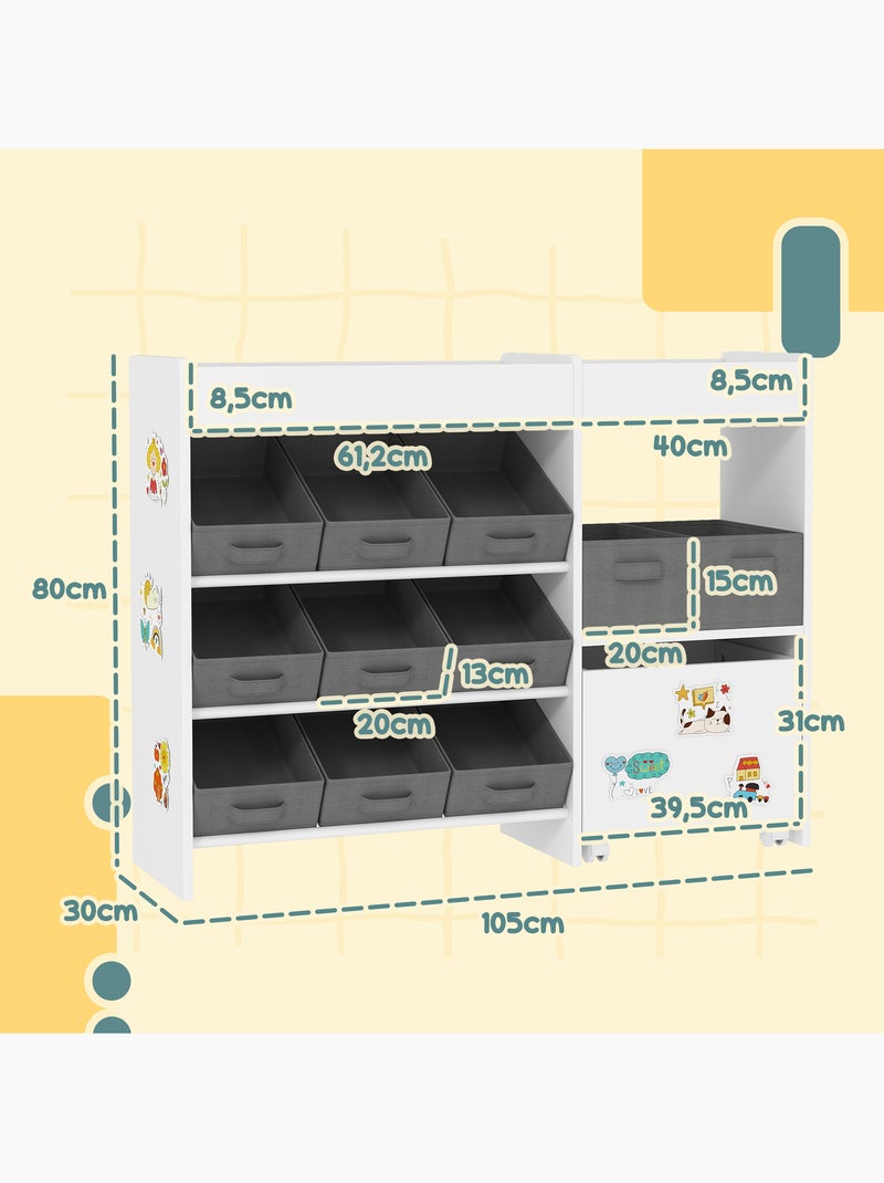 Étagère de rangement enfant design - 1 + 11 tiroirs - autocollants - mdf blanc non tissé gris Blanc Blanc - Kiabi