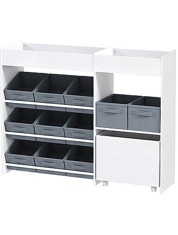 Étagère de rangement enfant design - 1 + 11 tiroirs - autocollants - mdf blanc non tissé gris