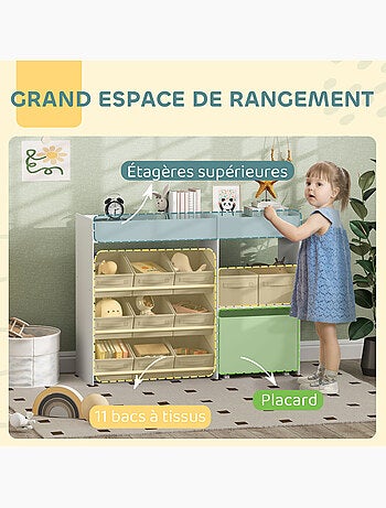 Étagère de rangement enfant design - 1 + 11 tiroirs - autocollants - mdf blanc non tissé gris