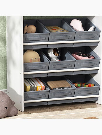 Étagère de rangement enfant design - 1 + 11 tiroirs - autocollants - mdf blanc non tissé gris