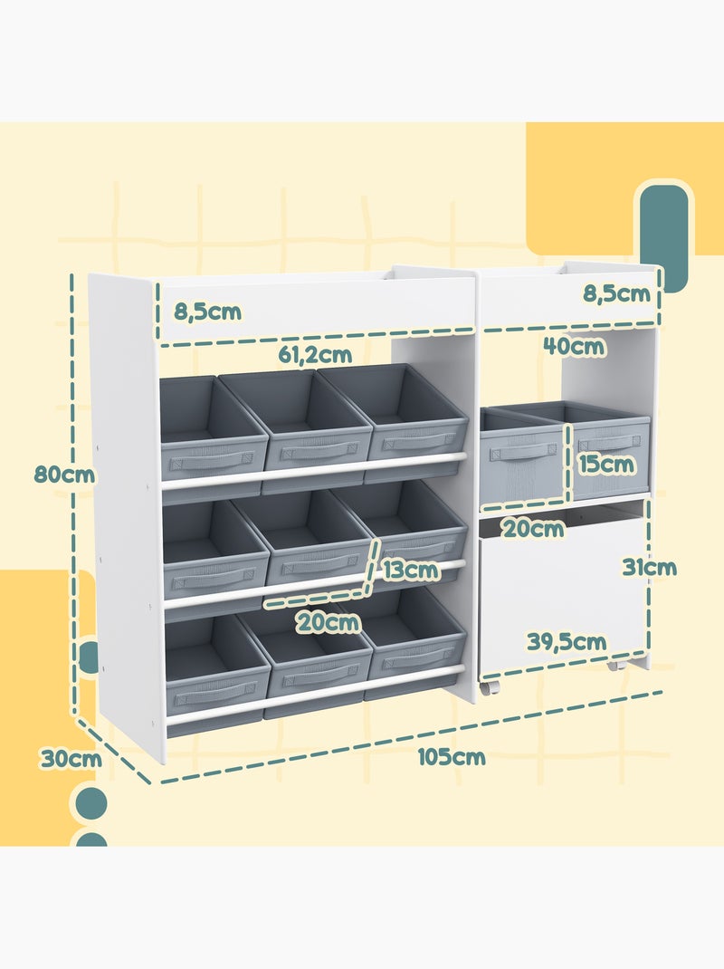 Étagère de rangement enfant design - 1 + 11 tiroirs - autocollants - mdf blanc non tissé gris Blanc Blanc - Kiabi