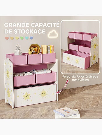Étagère de rangement enfant design étoile et soleil - 6 tiroirs