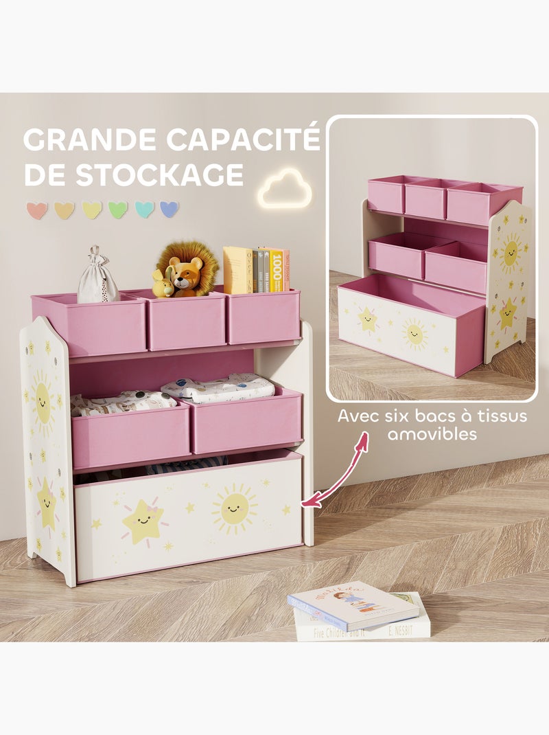 Étagère de rangement enfant design étoile et soleil - 6 tiroirs Rose - Kiabi