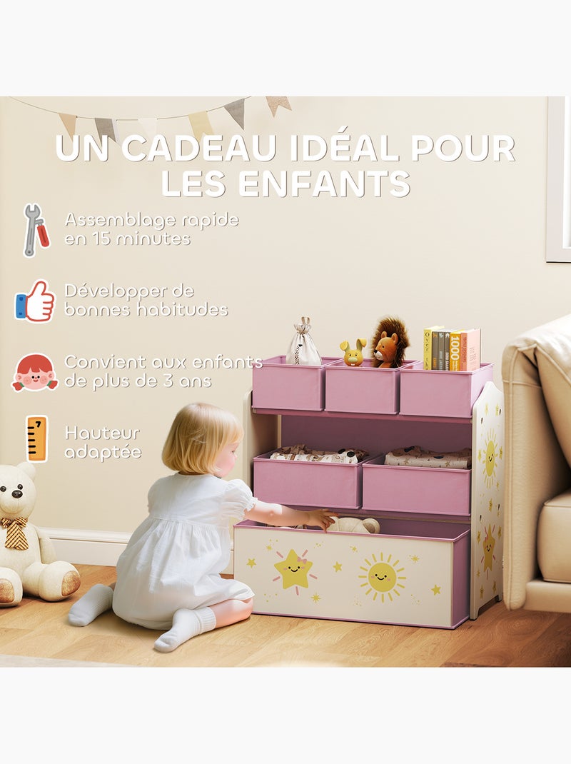 Étagère de rangement enfant design étoile et soleil - 6 tiroirs Rose - Kiabi