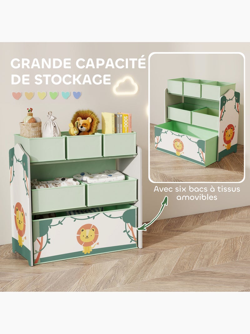 Étagère de rangement enfant design lion - 6 tiroirs Vert - Kiabi