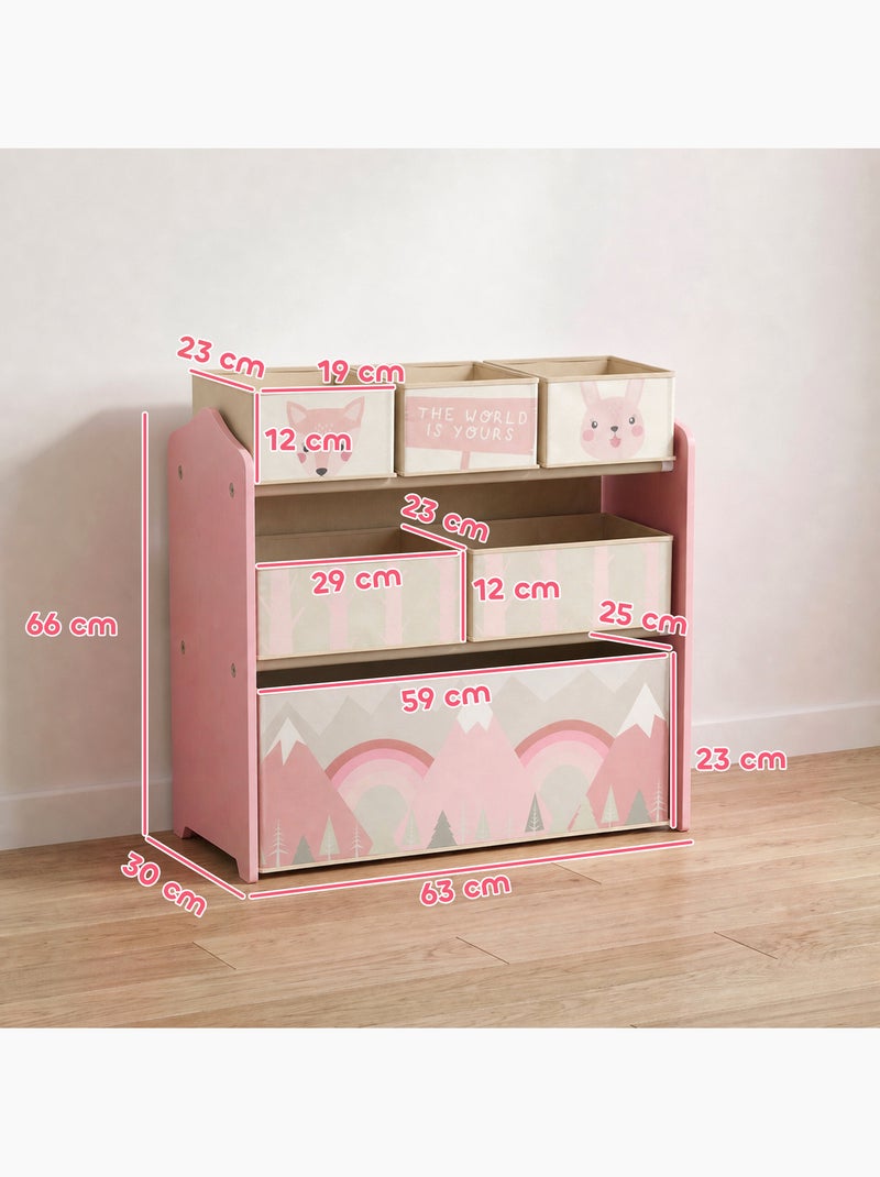 Étagère de rangement enfant design mountain adventure - 6 tiroirs Rose - Kiabi