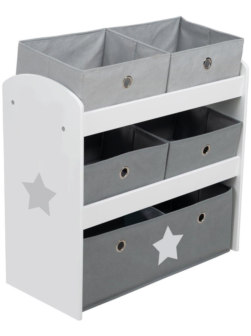Étagère de rangement pour les jouets avec 5 boites en toile 'Roba stars' Gris Blanc - Kiabi