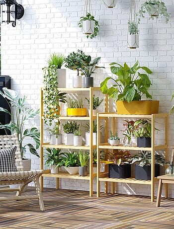 Etagère de rangement sur pied bois bambou