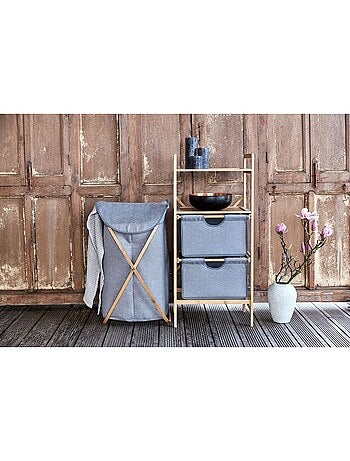 Etagère de salle de bain en bambou 2 Tiroirs - H. 96 cm - Gris
