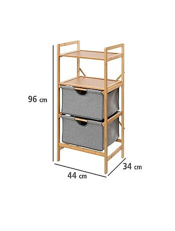 Etagère de salle de bain en bambou 2 Tiroirs - H. 96 cm - Gris