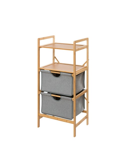 Etagère de salle de bain en bambou 2 Tiroirs - H. 96 cm - Gris - Kiabi