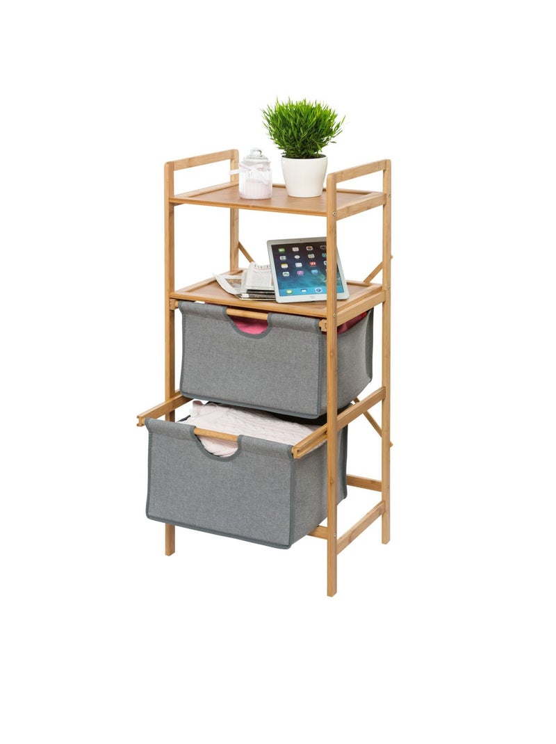 Etagère de salle de bain en bambou 2 Tiroirs - H. 96 cm - Gris Gris - Kiabi