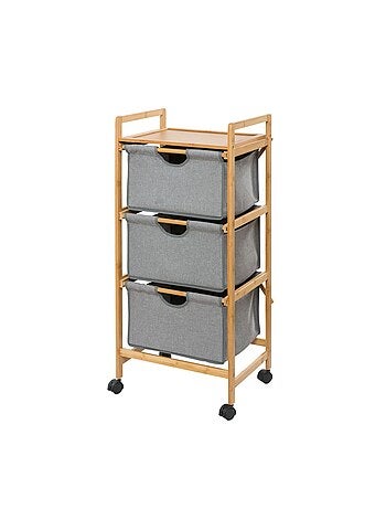 Etagère de salle de bain en bambou 3 Tiroirs - H. 96 cm - Gris