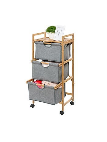 Etagère de salle de bain en bambou 3 Tiroirs - H. 96 cm - Gris