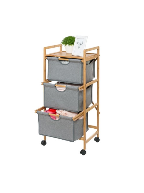 Etagère de salle de bain en bambou 3 Tiroirs - H. 96 cm - Gris - Kiabi