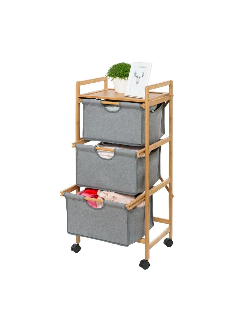 Etagère de salle de bain en bambou 3 Tiroirs - H. 96 cm - Gris Gris - Kiabi