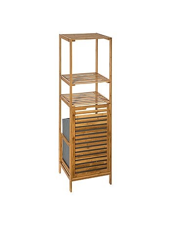 Etagère de salle de bain en bambou avec panière à linge intégrée - Hauteur 118 cm