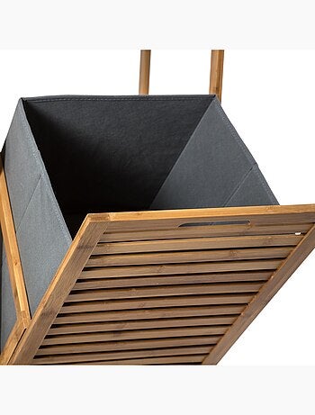 Etagère de salle de bain en bambou avec panière à linge intégrée - Hauteur 118 cm