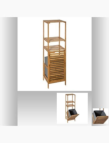 Etagère de salle de bain en bambou avec panière à linge intégrée - Hauteur 118 cm