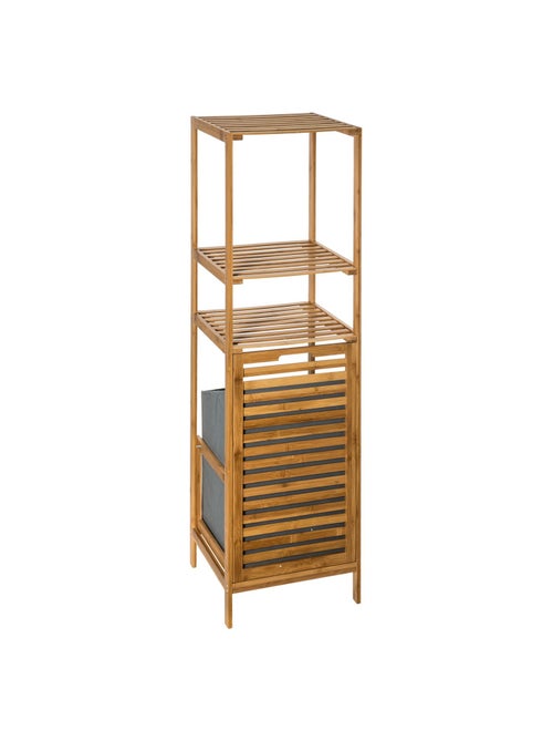 Etagère de salle de bain en bambou avec panière à linge intégrée - Hauteur 118 cm - Kiabi