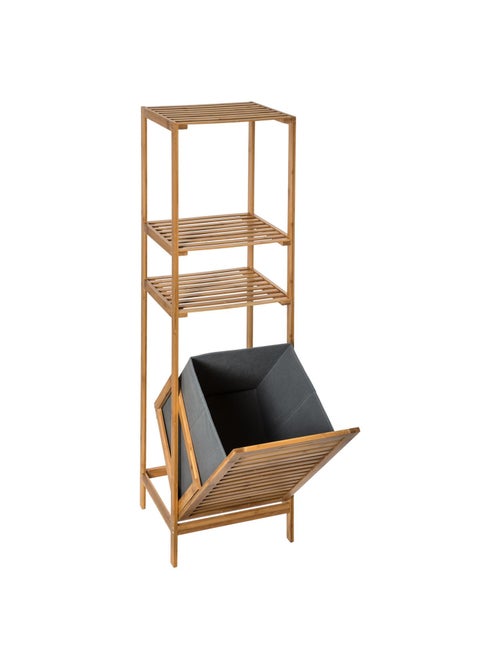 Etagère de salle de bain en bambou avec panière à linge intégrée - Hauteur 118 cm - Kiabi