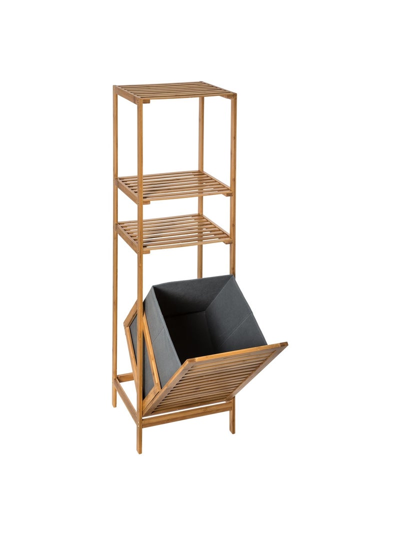 Etagère de salle de bain en bambou avec panière à linge intégrée - Hauteur 118 cm Gris - Kiabi