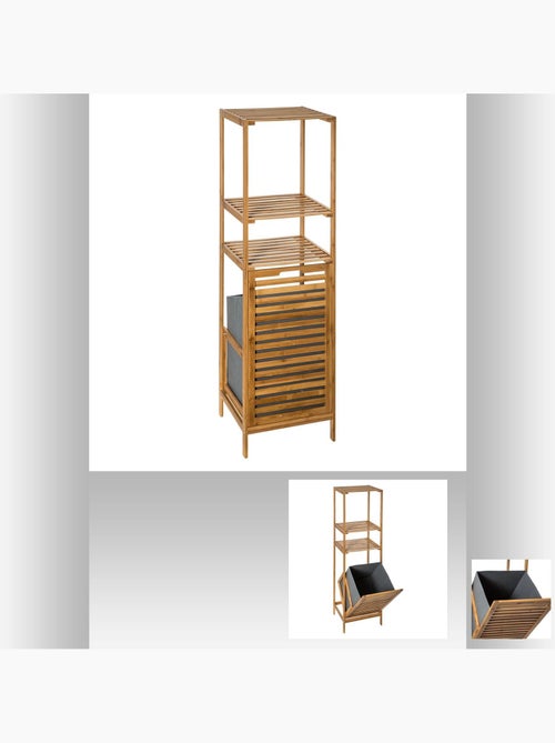 Etagère de salle de bain en bambou avec panière à linge intégrée - Hauteur 118 cm - Kiabi