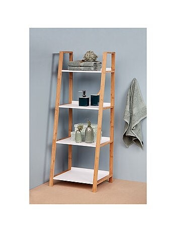 Etagère de salle de bain en bambou Finja - L. 43 x H. 112 cm - Blanc