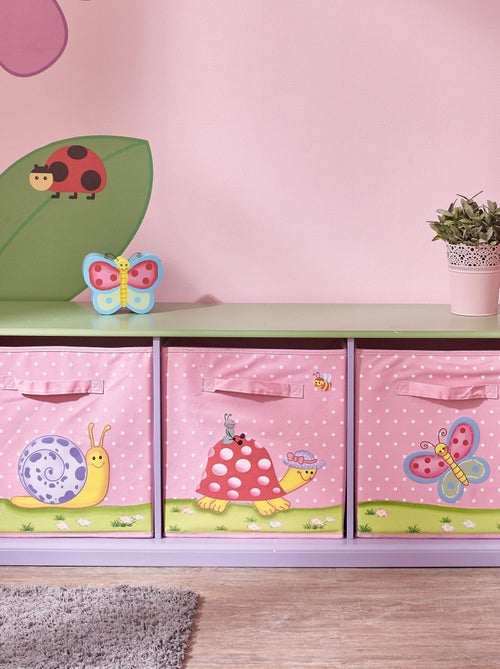 Etagère enfant Magic Garden bois avec 3 paniers bacs de rangement tissu TD-0132A - Kiabi