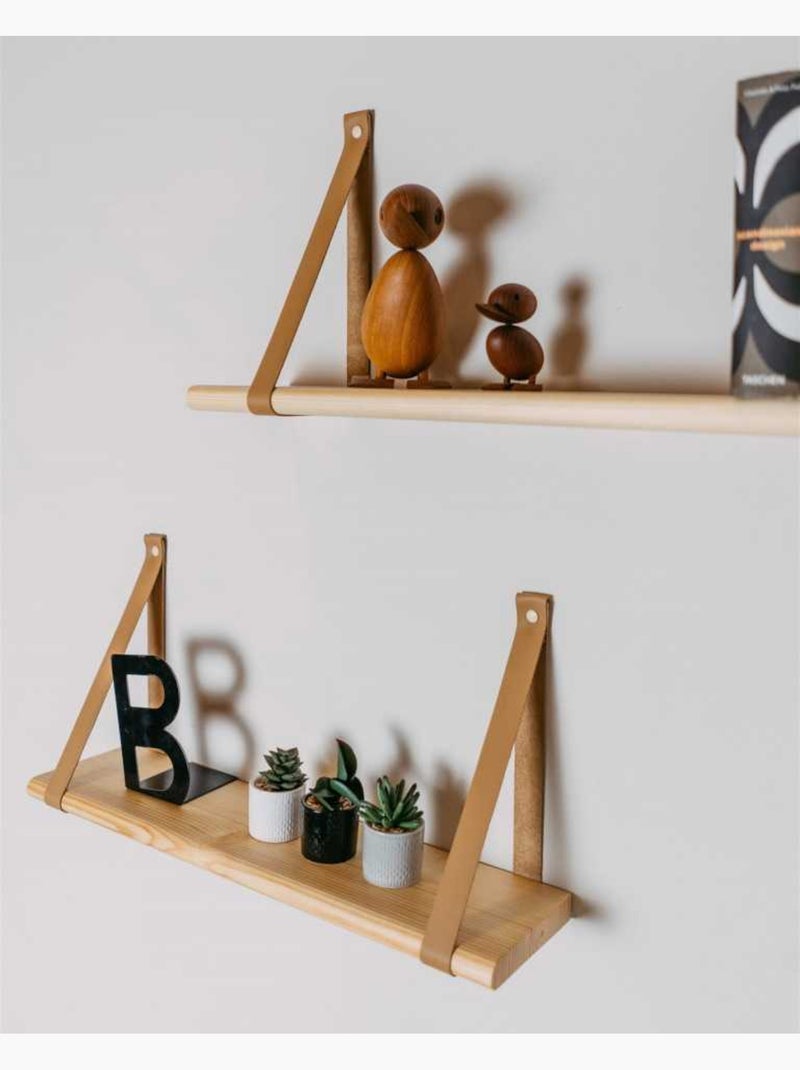 Étagère flottante bois lanières en cuir Bois naturel - Kiabi