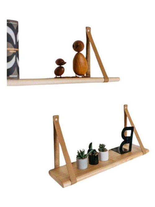 Étagère flottante bois sangle cuir 60cm - Kiabi