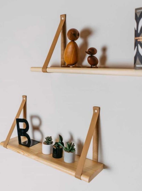 Étagère flottante bois sangle cuir 60cm - Kiabi