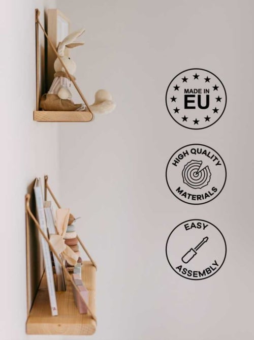 Étagère flottante bois sangle cuir 60cm - Kiabi